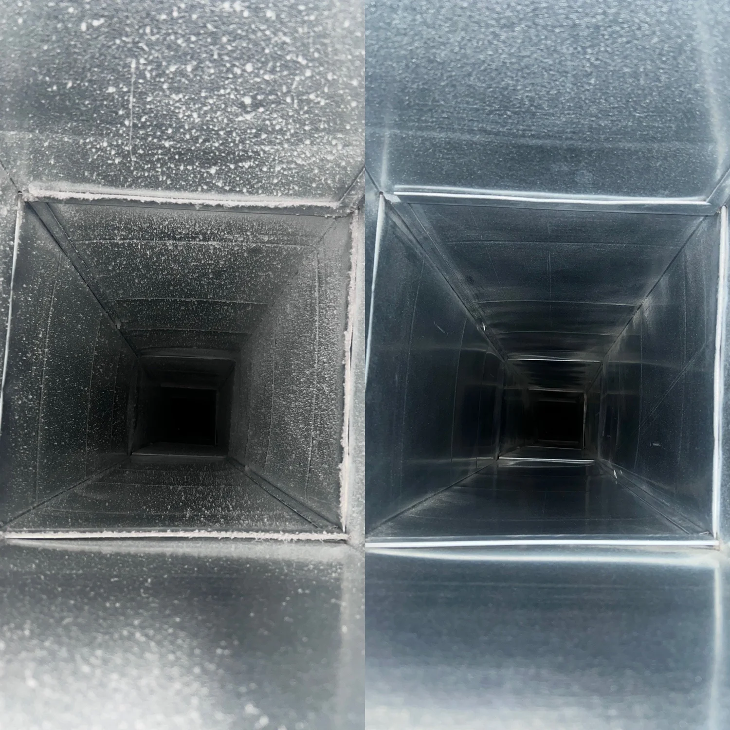 Before and after residential duct cleaning results from Air Duct Pros, Inc.