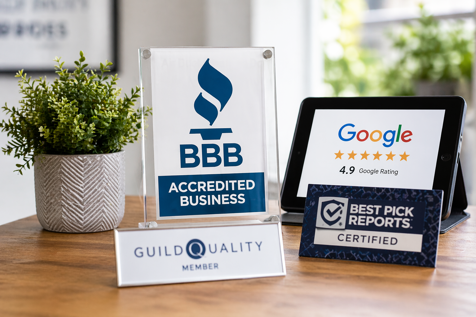 Better Business Bureau accredited business logo with BBB symbol and text indicating accreditation.