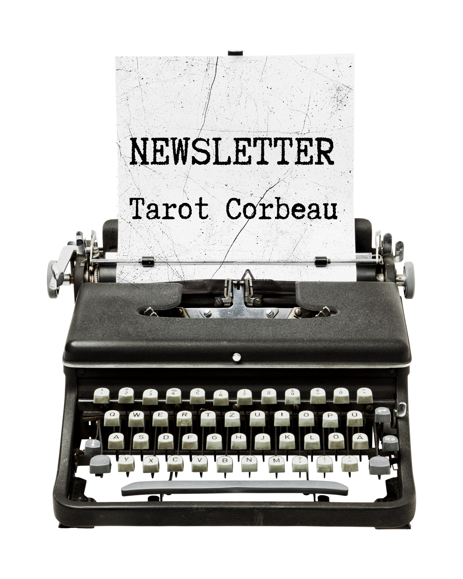 machine à écrire vintage avec feuille qui  parle de nesletter de tarot corbeau