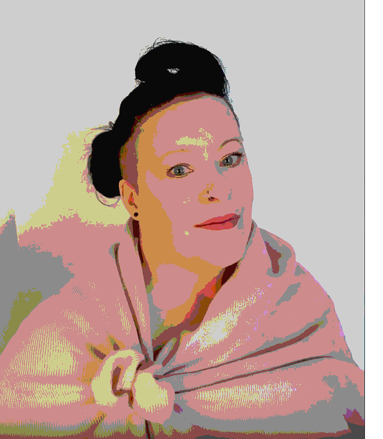 Portrait stylisé d’Assia, tarologue professionnelle, illustration graphique utilisée sur le site de Tarot Corbeau, avec les cheveux vintages.