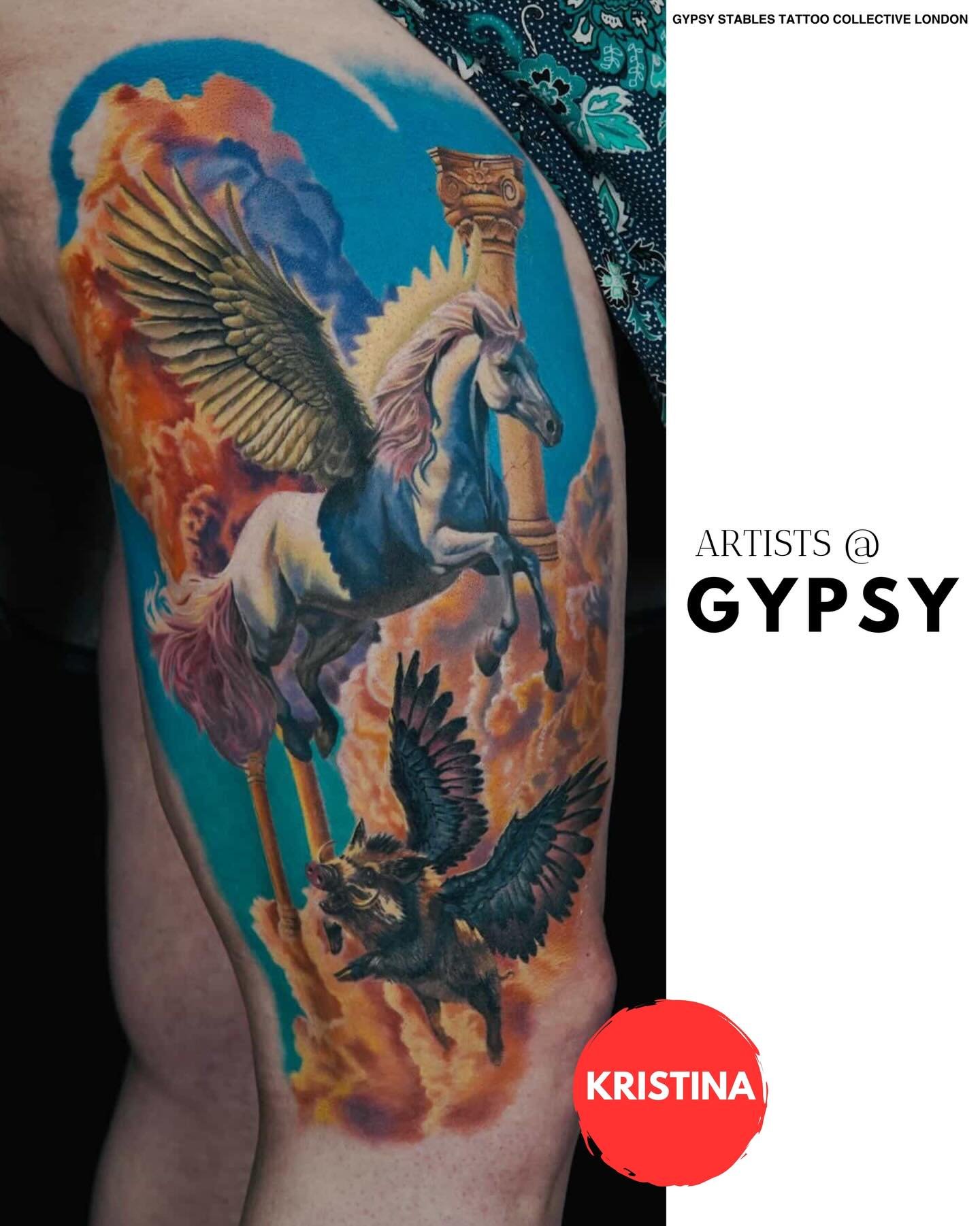 Tattoo by Kristina @kristinarosetattoo | Colour surrealism | Booking at Gypsy Stables Tattoo Collective London | Artists@Gypsy 2026