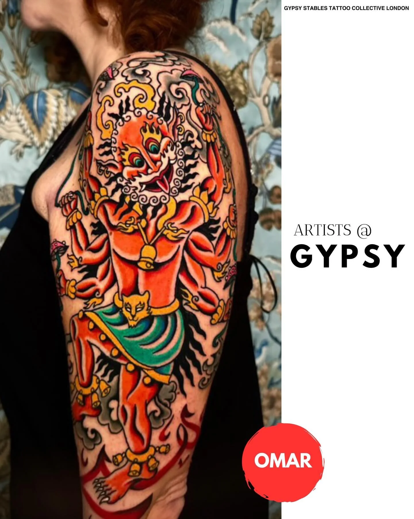 Tattoo by Omar @hyenavienna | Oriental folklore &amp; calligraphy | Booking at Gypsy Stables Tattoo Collective London | Artists@Gypsy 2026