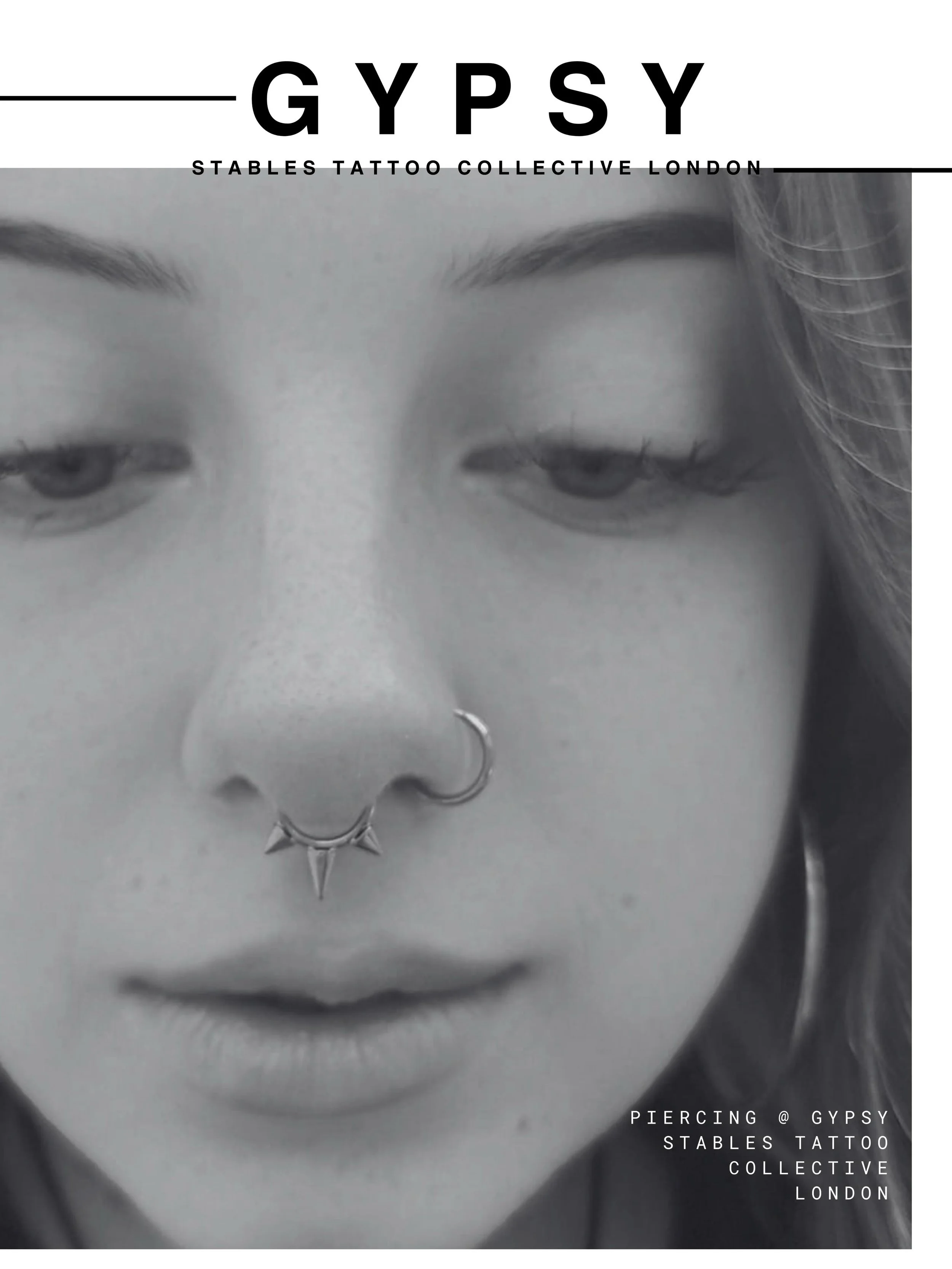Piercing + jewellery Gypsy London | All piercings include free standard jewellery, premium upgrades available, custom order gold piercing jewellery available for pre-order | Piercing@Gypsy 2026 

@maddies.piercings.pmu 

Septum piercing, nostril pier