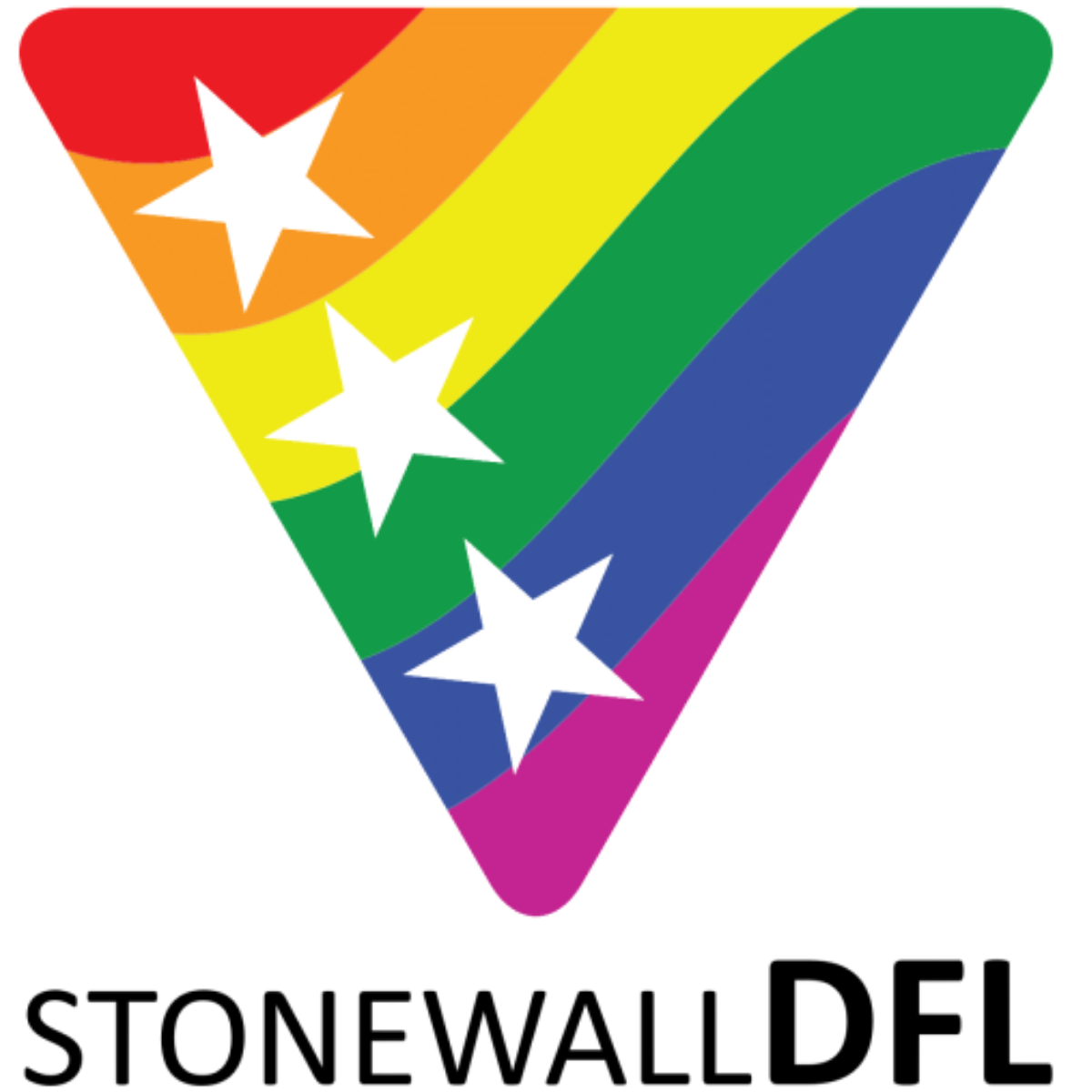 A colorful graphic featuring a heart with rainbow stripes, topped with several stars, positioned above the text "Love Wins" in bold black letters.