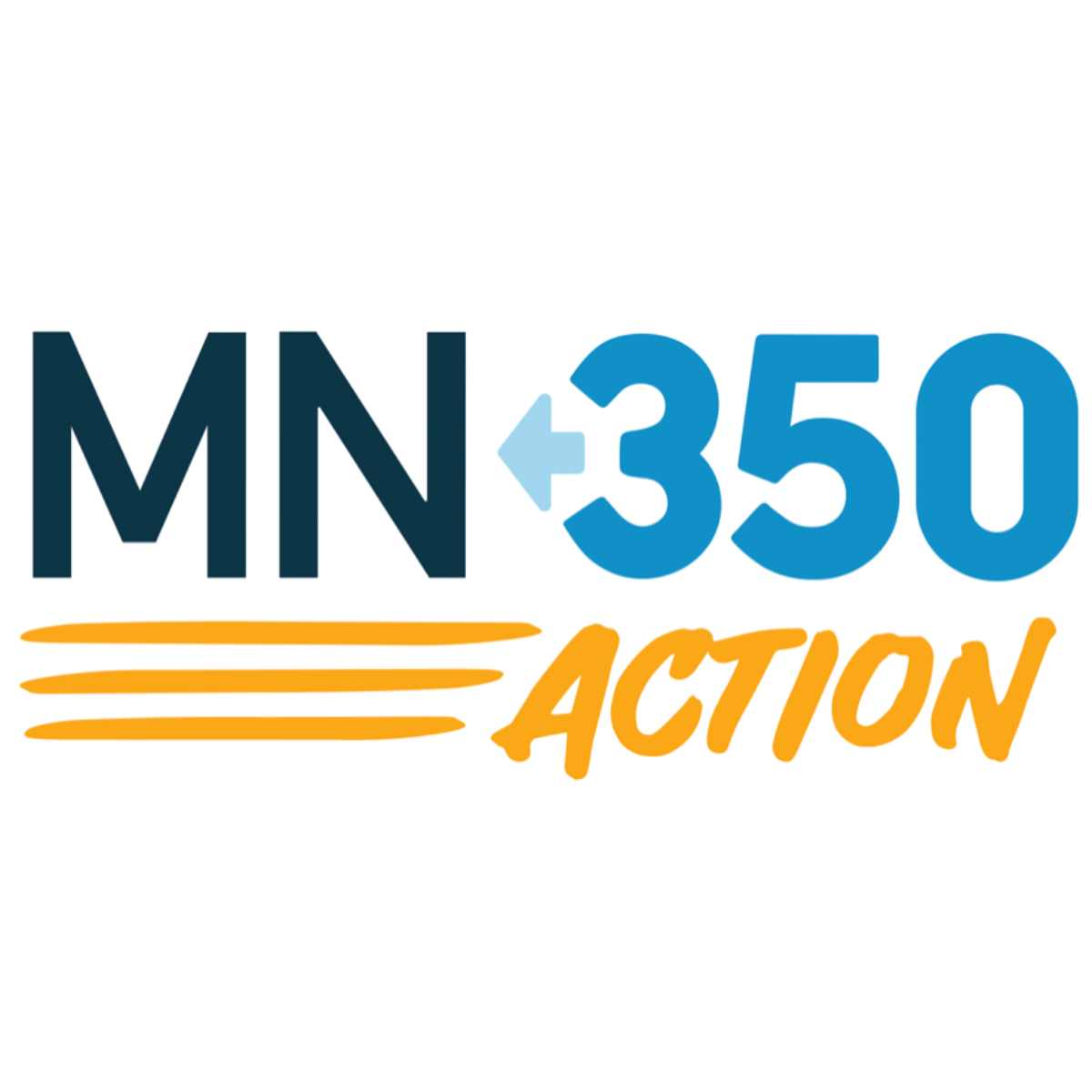 MN 350 Action logo with stylized blue and orange text and design elements.