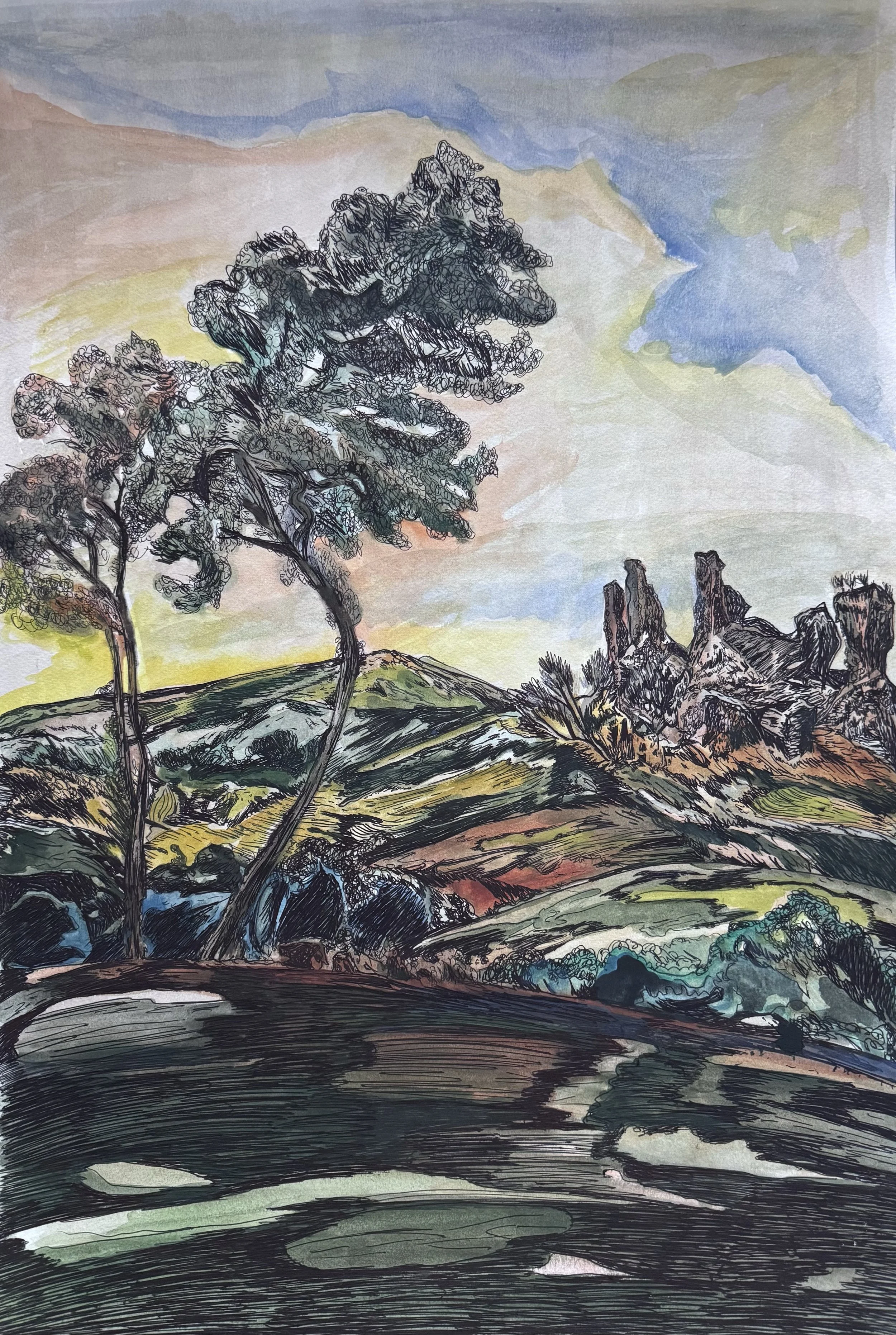 All there is landscape Watercolour  and Ink. 
594 x420mm