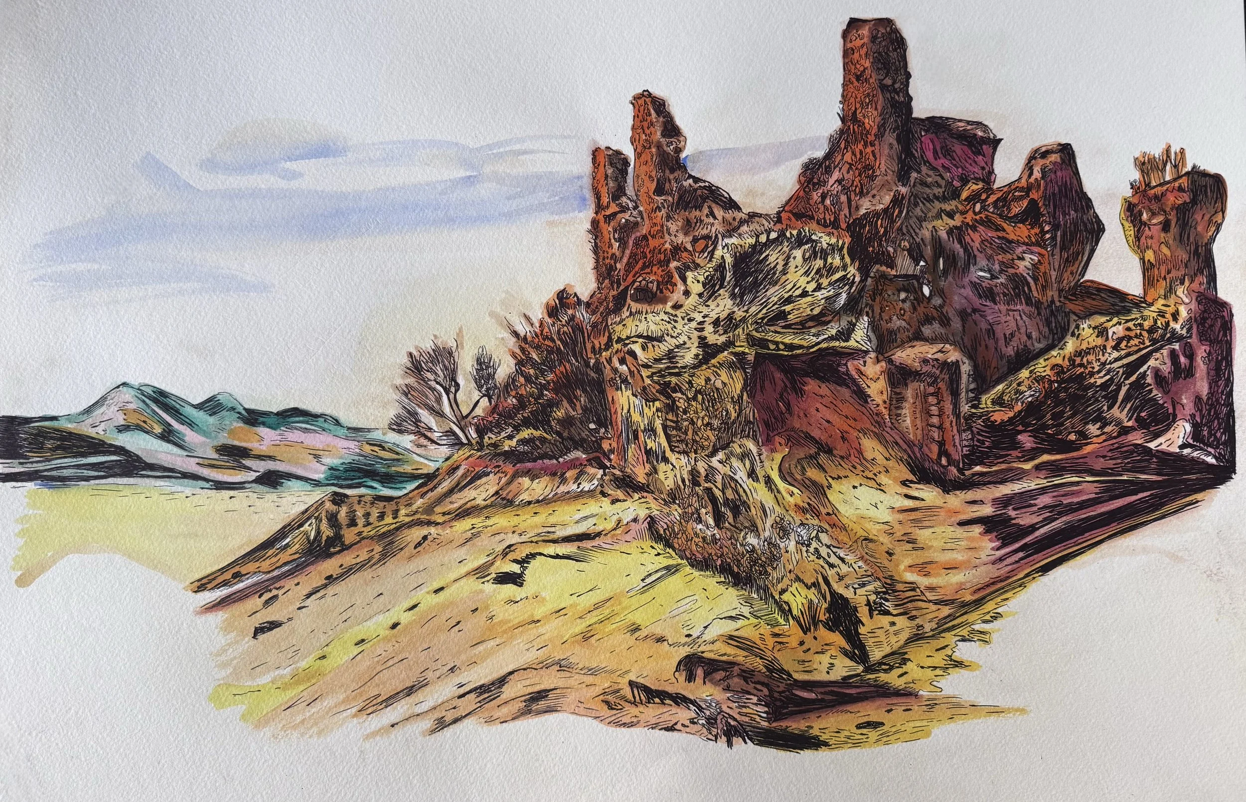 All there is: Ruined Castle. 1 Watercolour  and Ink. 
594 x420mm