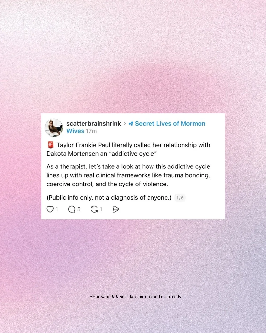 Taylor Frankie Paul called her relationship an &ldquo;addictive cycle.&rdquo;

As a therapist, I broke down the public facts using real clinical frameworks in this 7-slide carousel.

You&rsquo;ll clearly see how trauma bonding, coercive control, the 