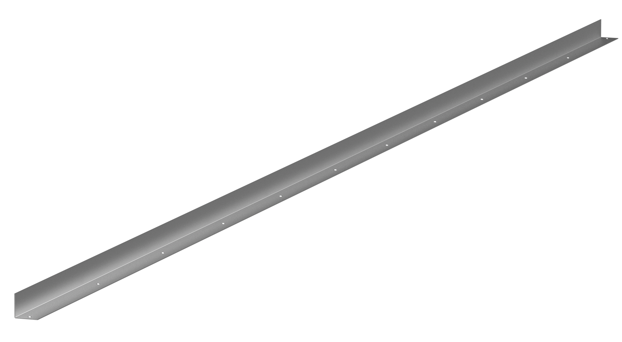 A long, metallic, rectangular object with small holes along its length, viewed from an angle against a black background.