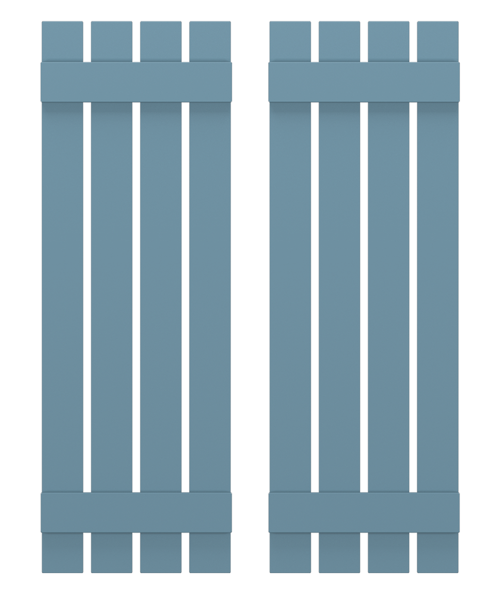 Two light blue wooden storage cabinets with vertical slats, sitting side by side.