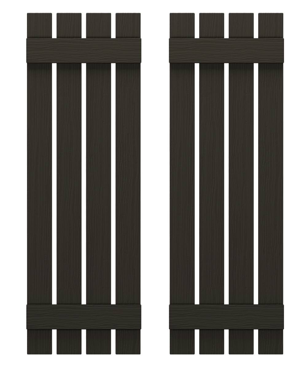 Two dark brown wooden fences with vertical planks and horizontal support beams.