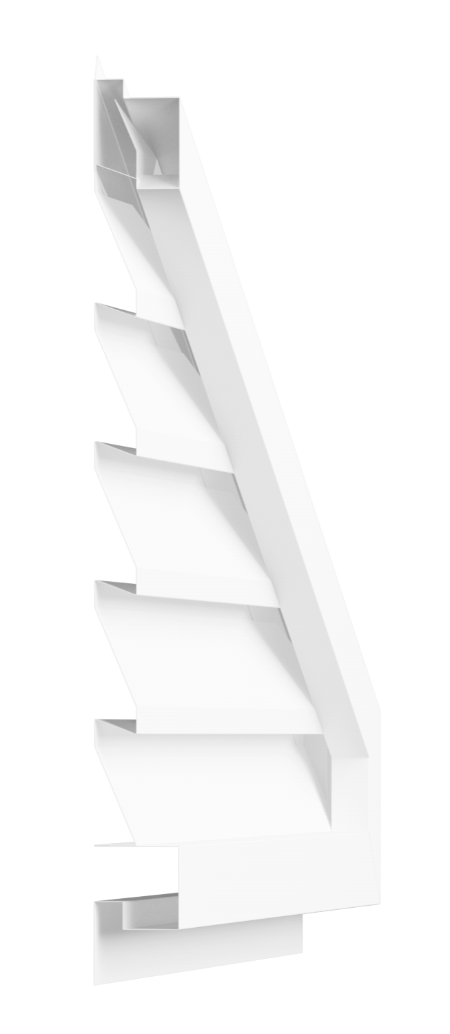white modern staircase with angled steps against a black background