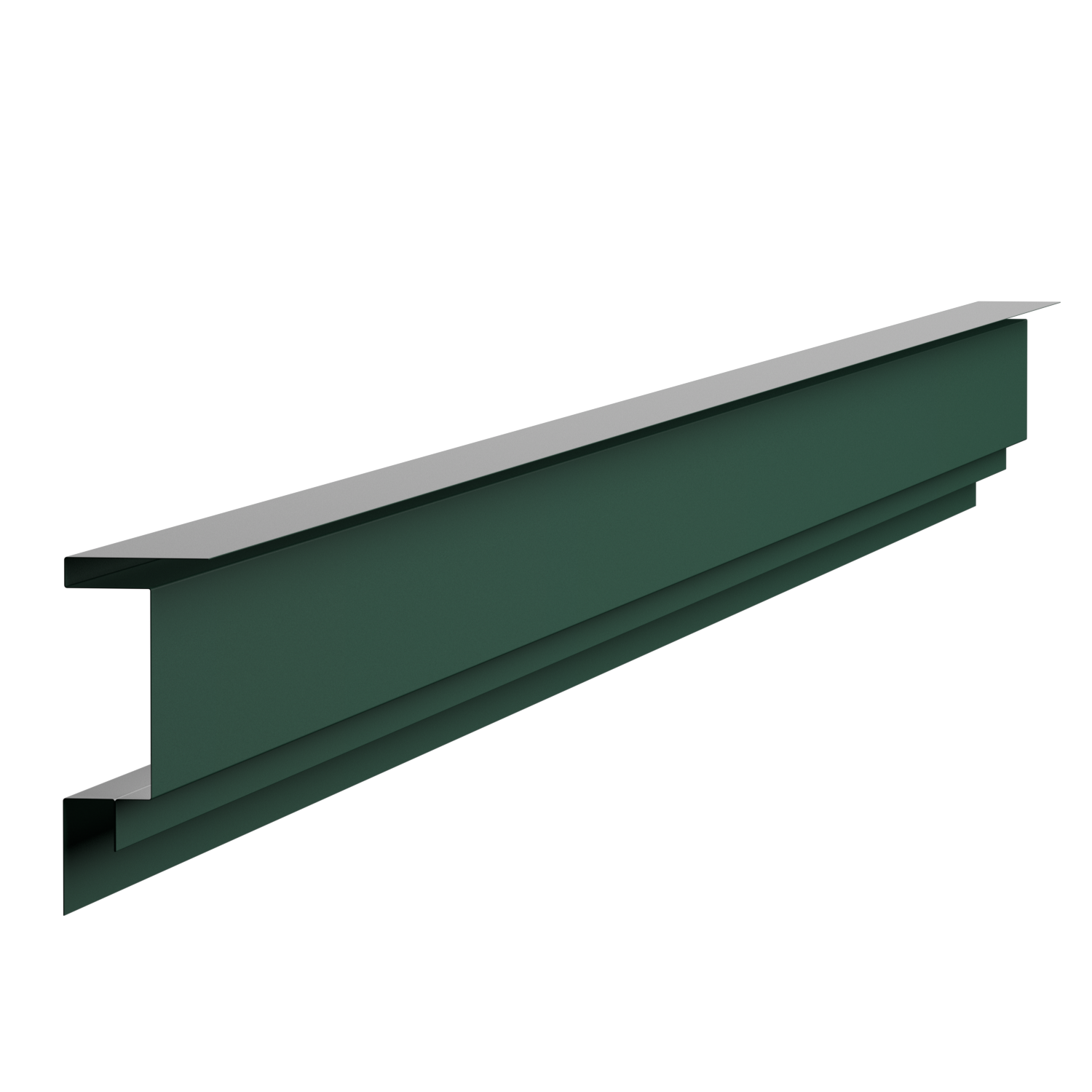 A metal construction beam with a green coating, showing a cross-section with multiple layers and flanges.