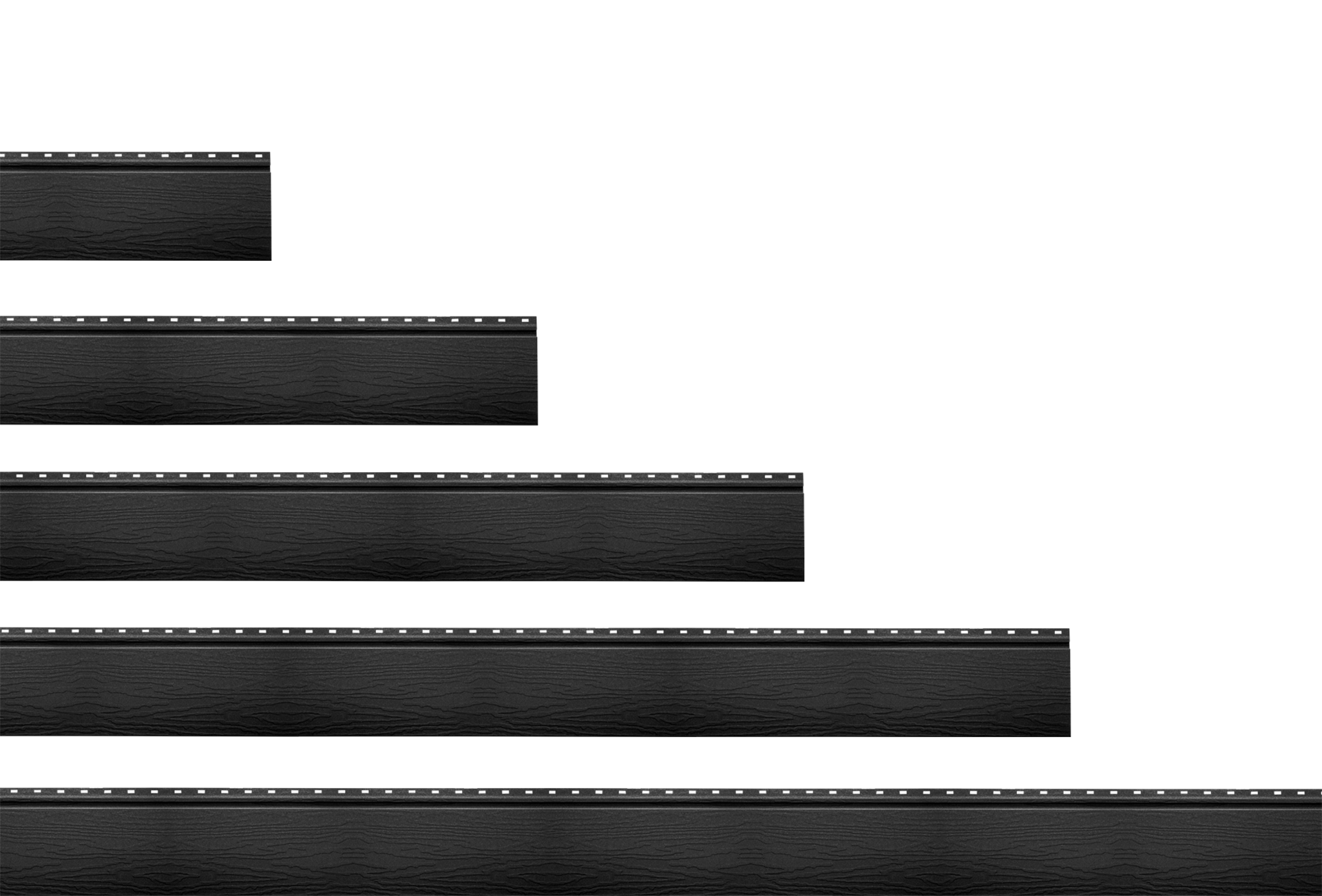 Multiple horizontally aligned, black exposed wood textures with a subtle wood grain pattern.