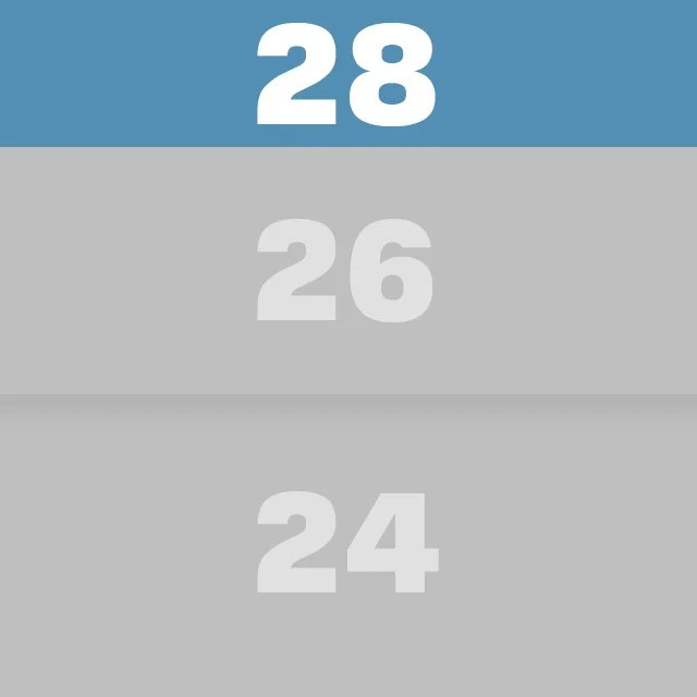 A close-up of an elevator control panel showing the number 28 in bold white text on a blue background at the top, with other floor numbers like 26 and 24 visible below.
