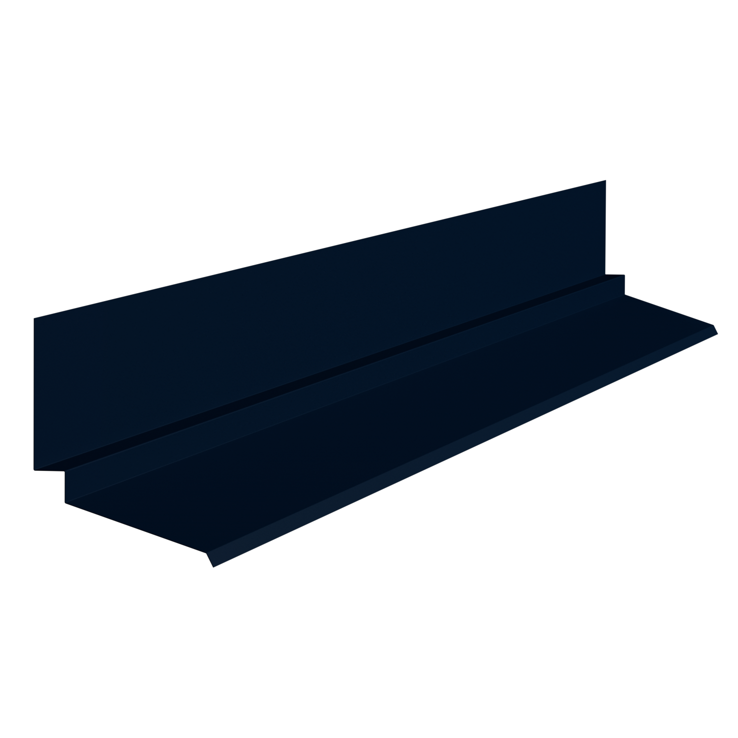 A computer graphics rendering of a dark blue alligator with a minimalist design, sitting on a flat surface against a black background.