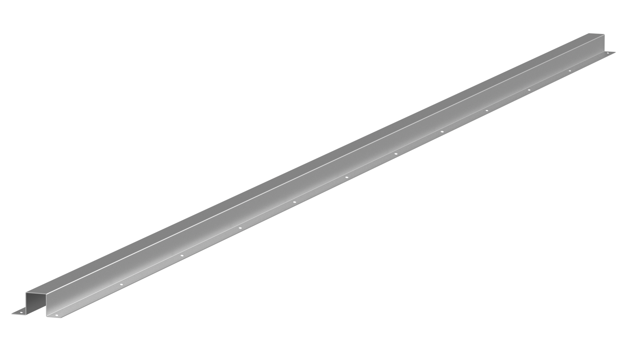 Metal channel or rail with mounting holes along its length, used in construction or support structures.