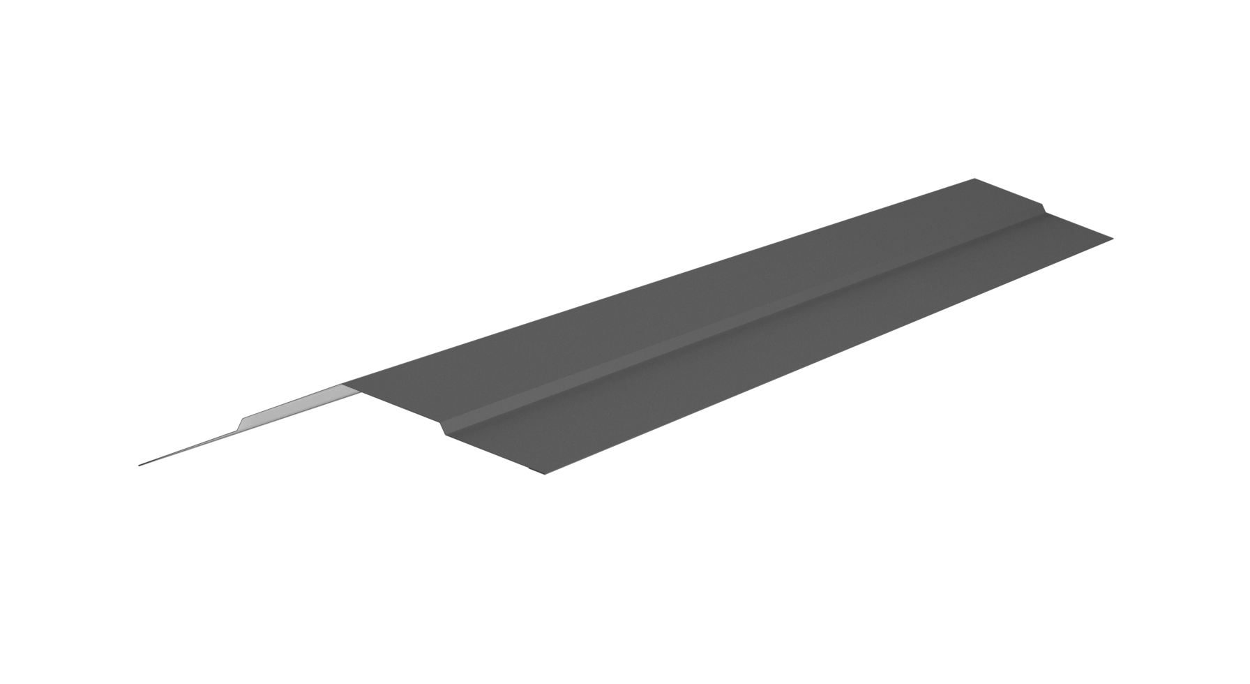 A metal roofing panel with an integrated ridge vent.