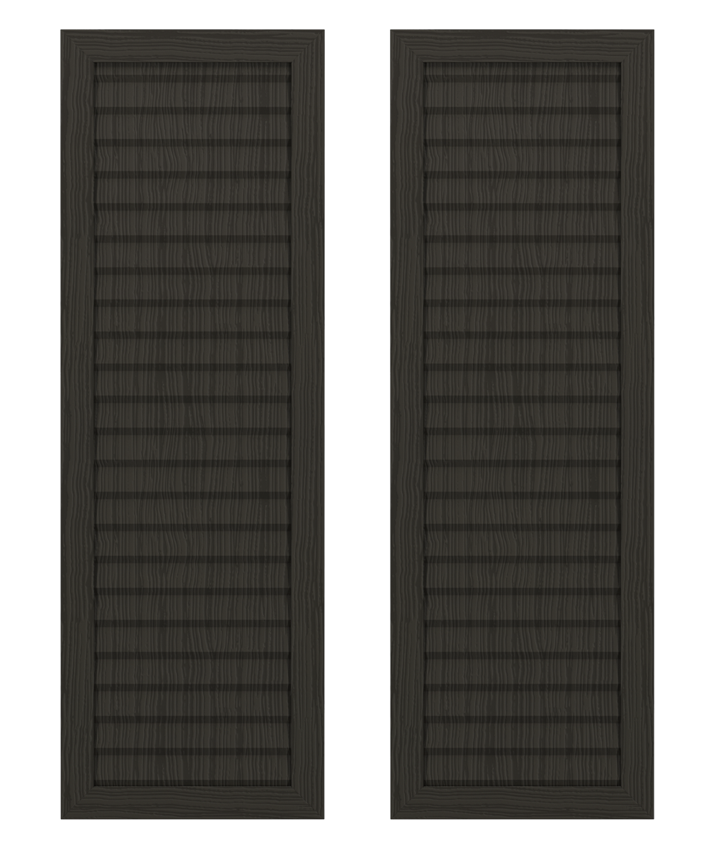 Two dark wooden louvered closet doors side by side.