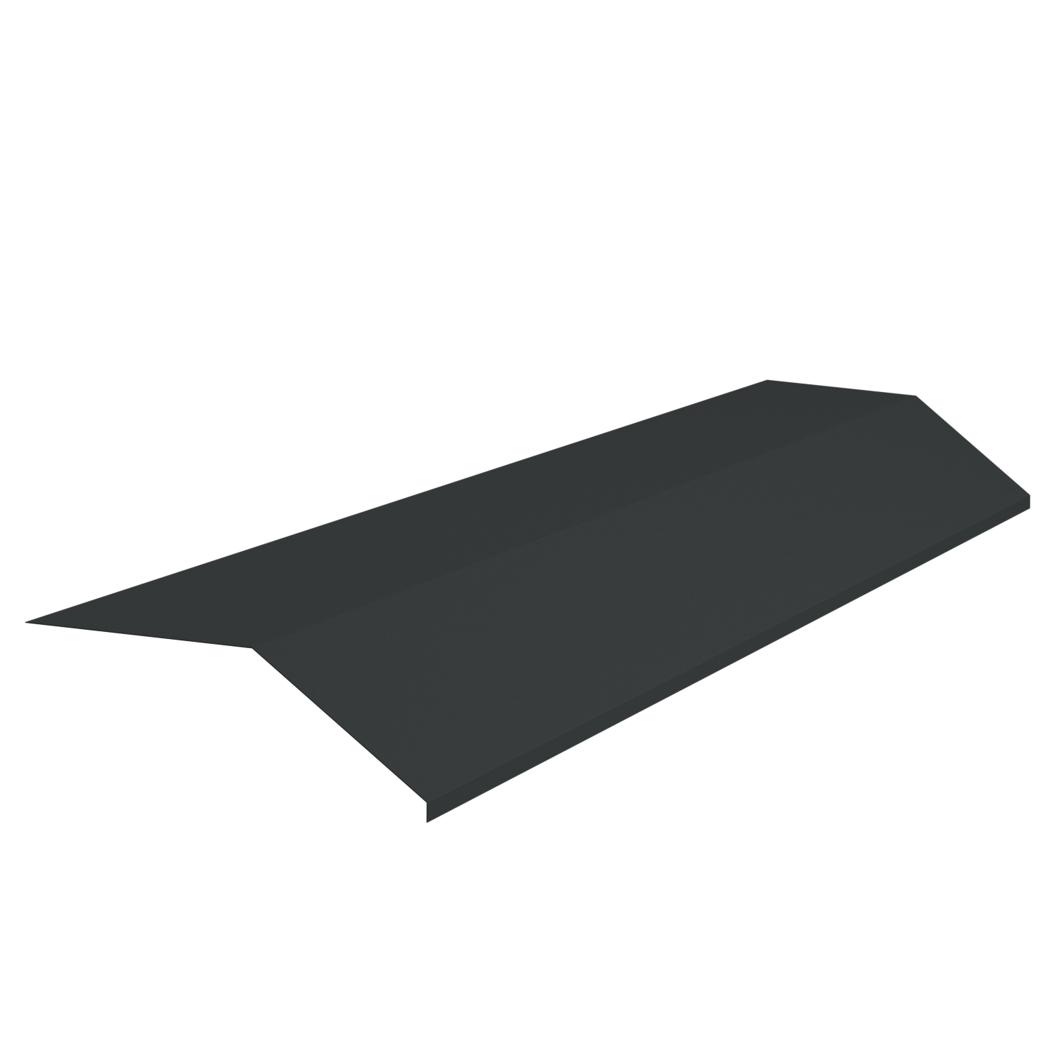 A 3D model of a gray, rectangular, flat object with a pointed end, resembling a blade or cutting tool, against a black background.