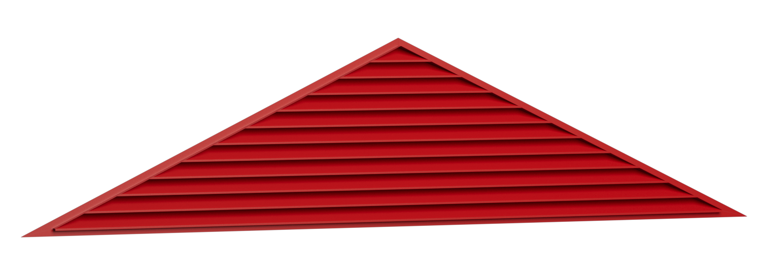 Close-up of a red triangular air vent with horizontal slats against a black background.