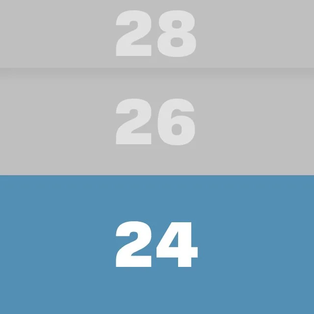 A weightlifting plate with the number 24 marked on it, positioned among other plates with numbers 26 and 28 in the background.