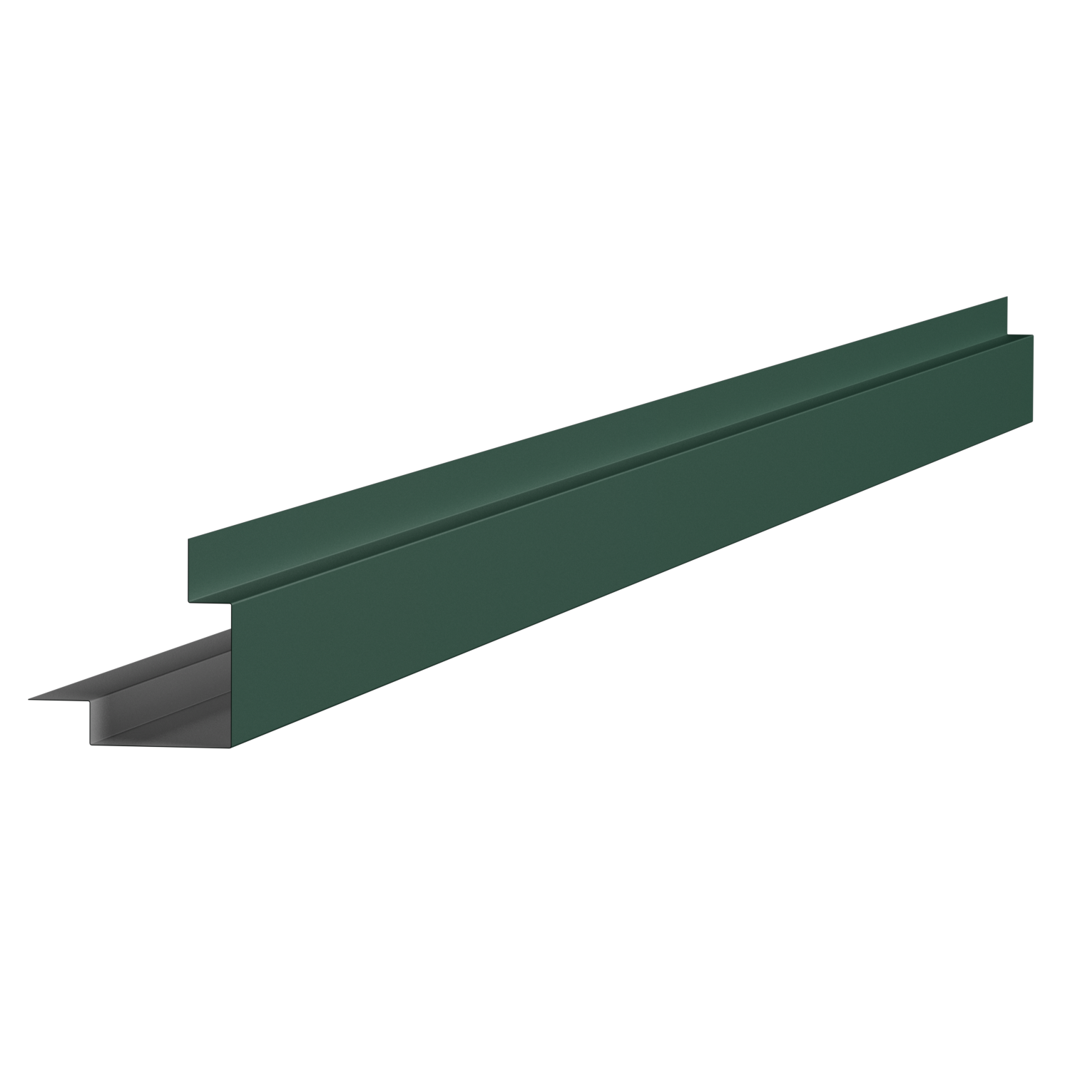 A 3D rendering of a steel beam with an inverted U shape, featuring a greenish exterior and a gray interior, designed for structural support.