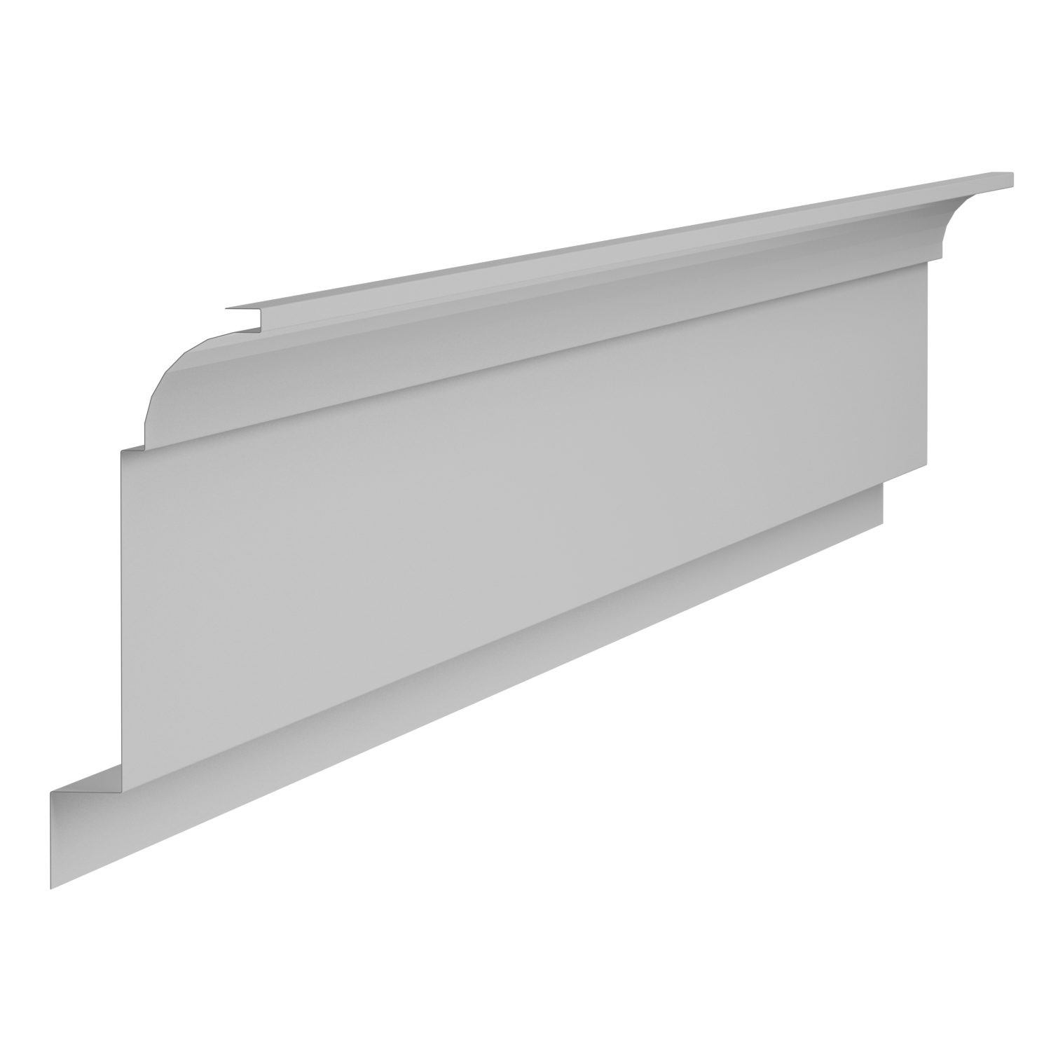 A digital rendering of a sleek, modern air conditioning unit or HVAC system component, primarily white with a horizontal design and a black background.