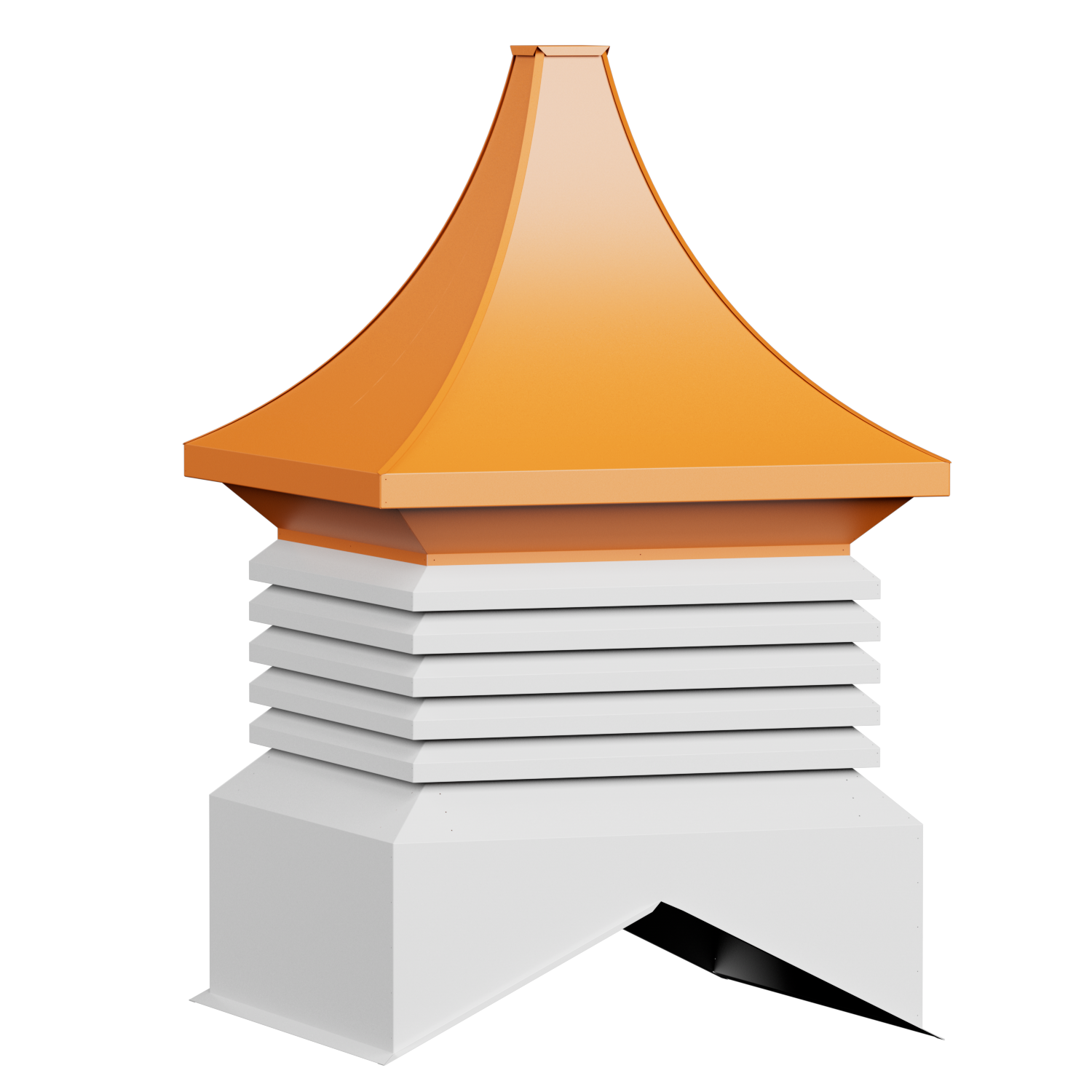 Orange and white architectural model with a curved orange roof and layered white base.