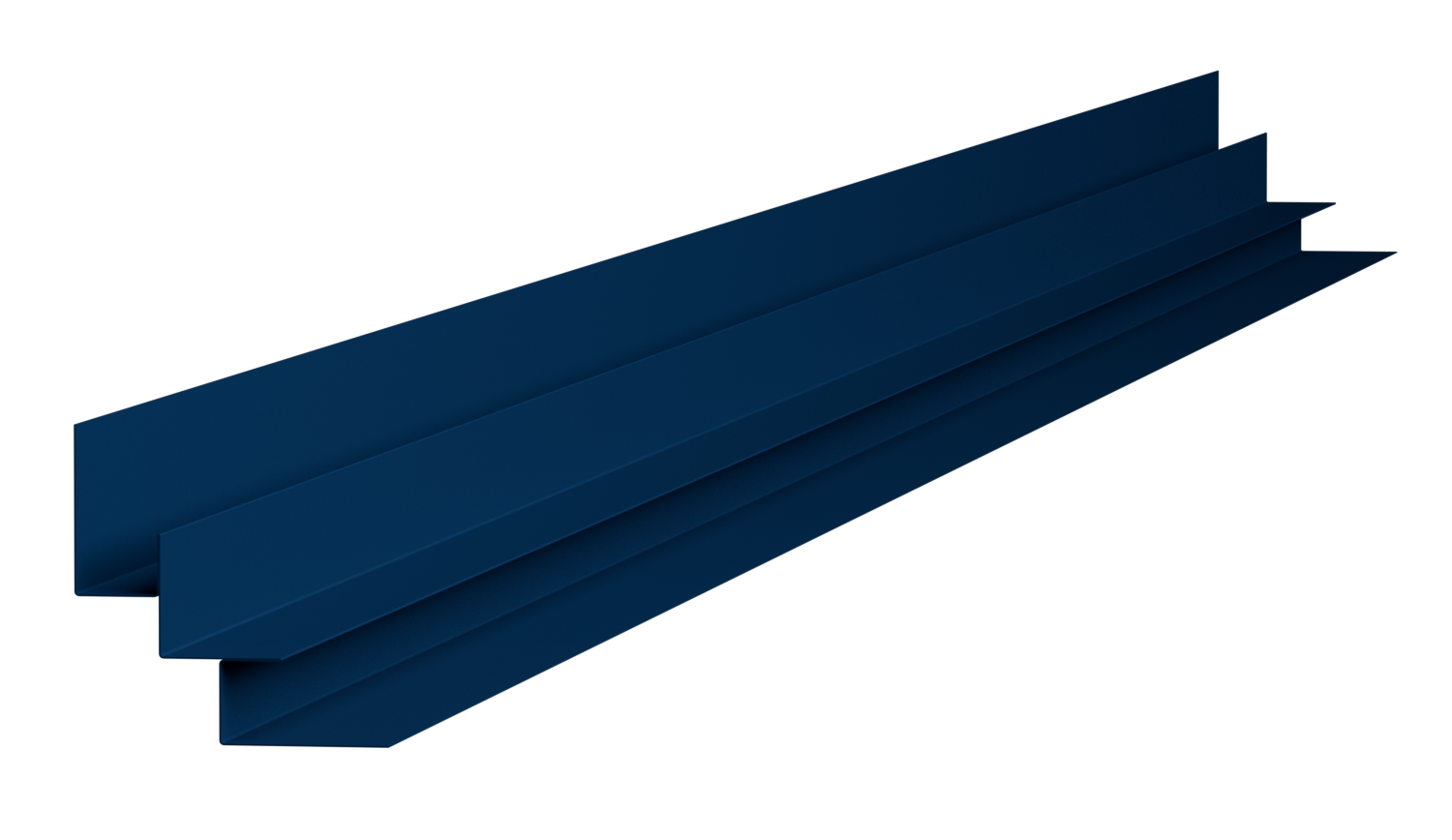 A modern blue table with angled, rectangular panels on a black background.