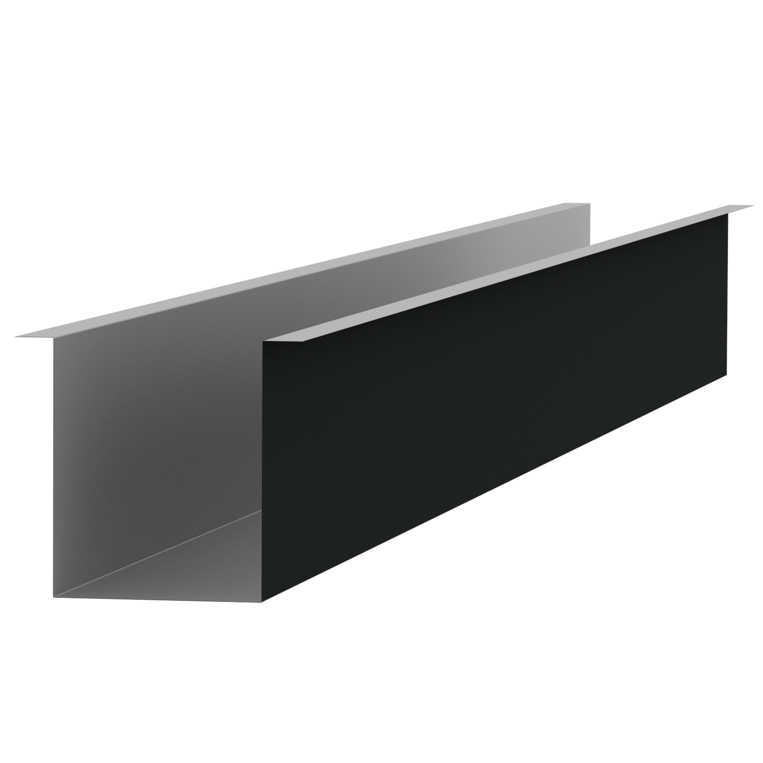 3D model of an I-beam with a gray top flange, black web, and gray bottom flange, shown at an angle.