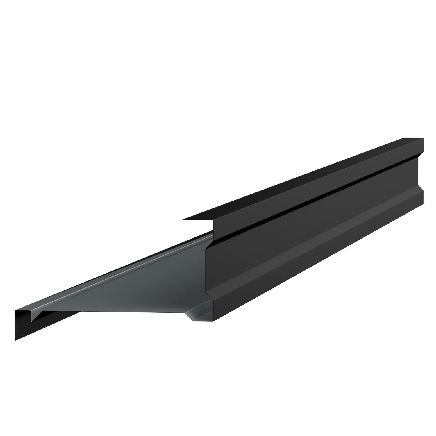 Metal L-shaped Z-section with a flange and an angular edge.
