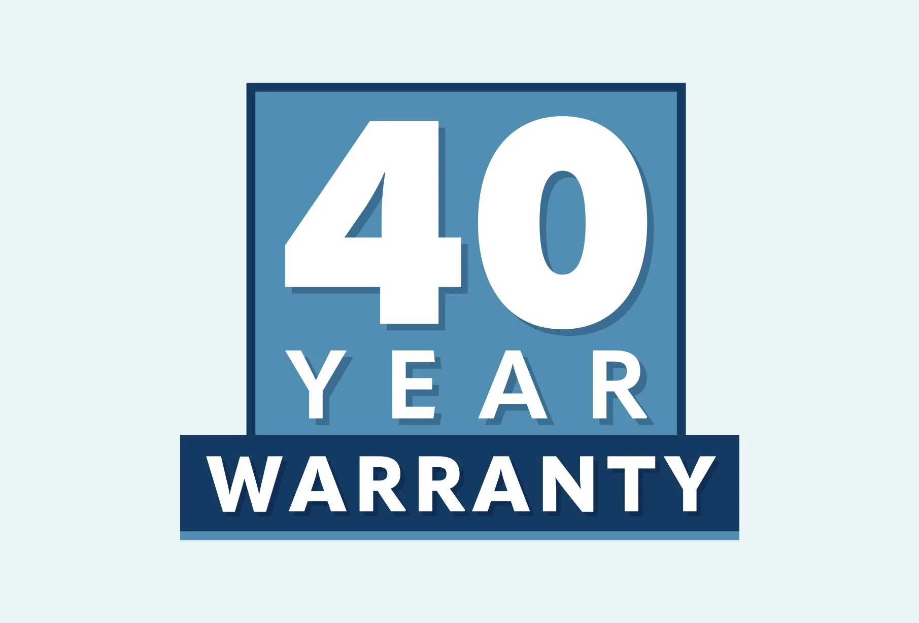 A warranty badge indicating a 40-year warranty in blue and white colors.