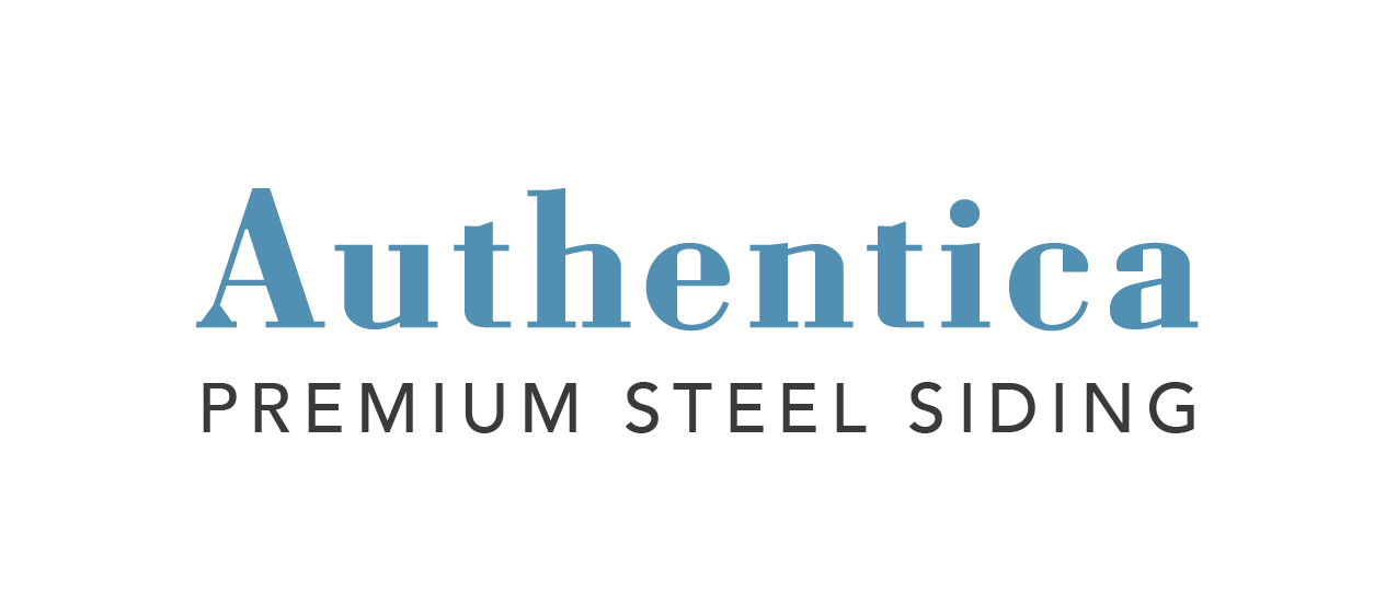 Logo with the words 'Authentica Premium Steel Siding' in blue and gray text.