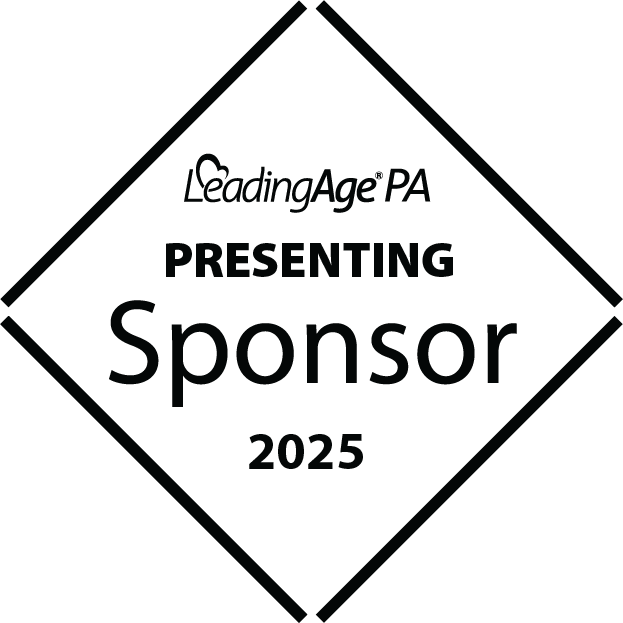A dark badge or logo with the text 'LeadingAge PA Presenting Sponsor 2025'.