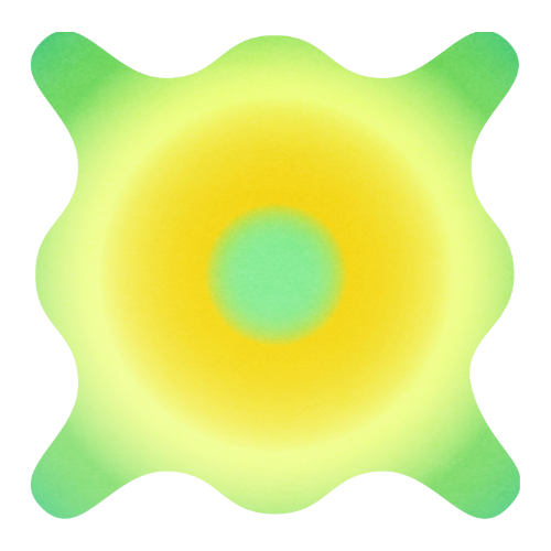 A colorful abstract pattern with a central green circle, surrounded by yellow and green gradients, and four extended green shapes at the edges.