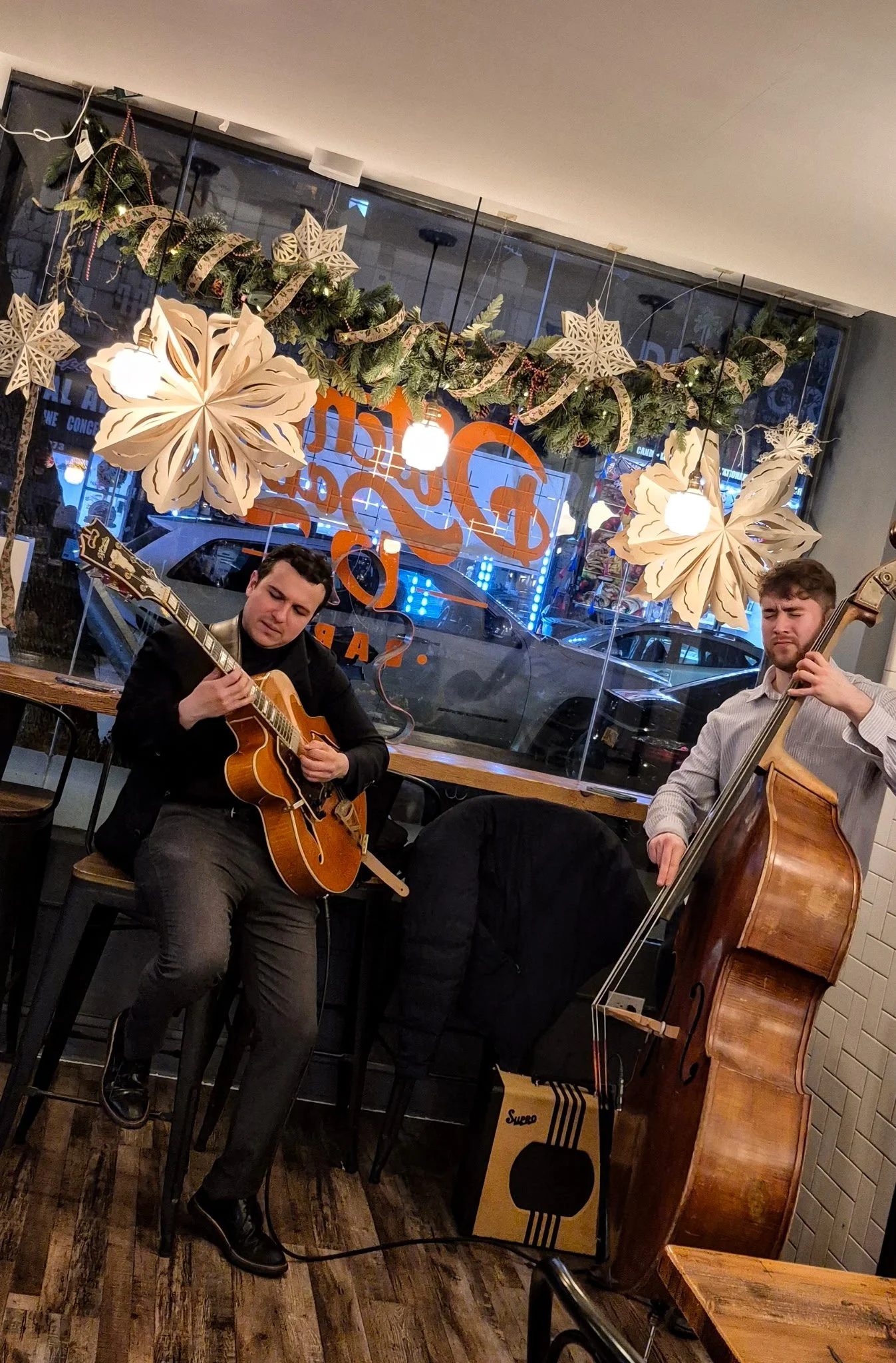 Benno Marmur, guitar, Ben Wolstein, bass. Wednesday Happy Hour at Dutch Baby Bakery. .jpg