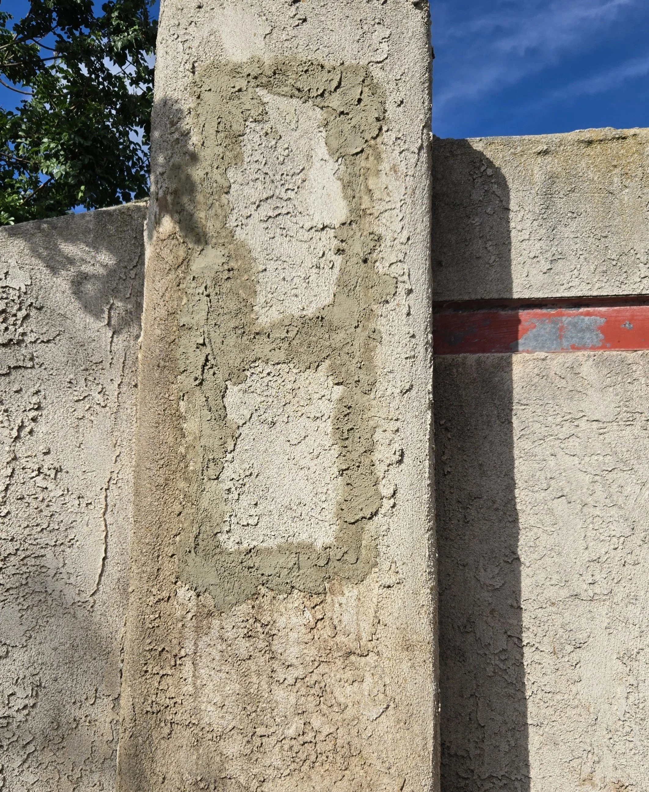 Bee removal repair of the stucco wall