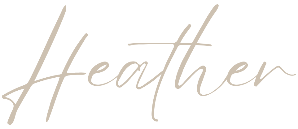 The word "Heather" written in a stylish, cursive font on a black background.