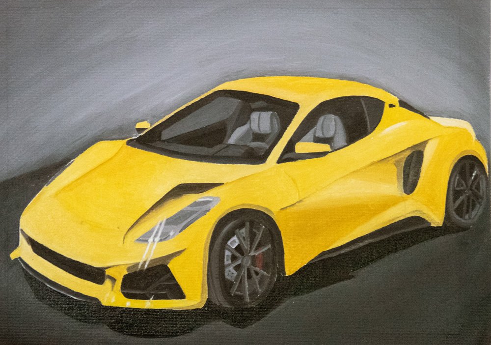 Oil painting of a yellow lotus emira on a grayscale background