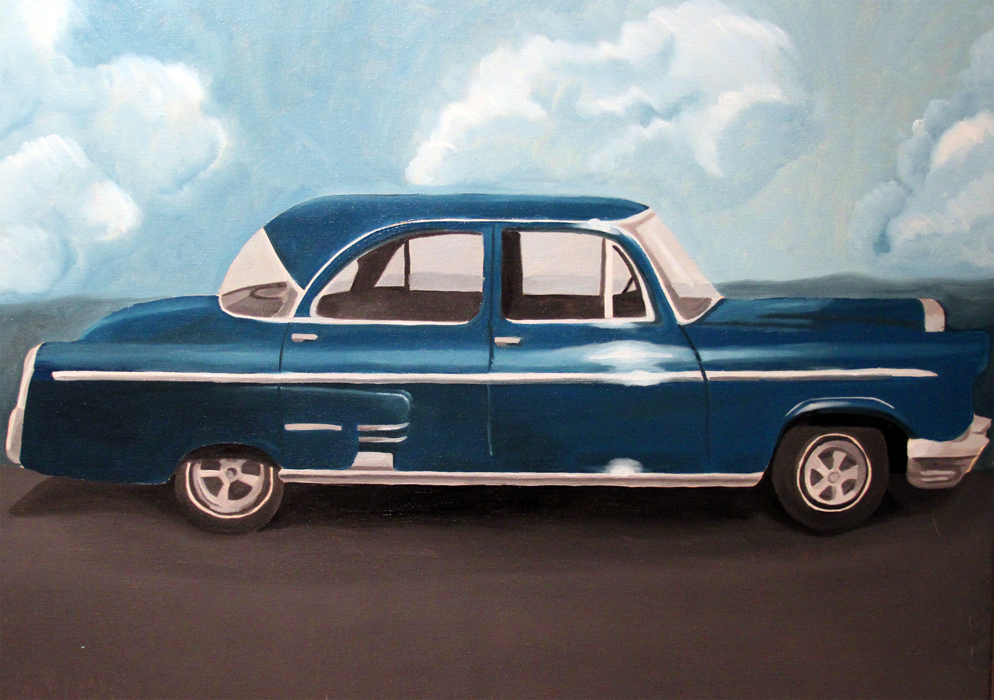 1953 Mercury Monterey Oil Painting against a blue cloudy background