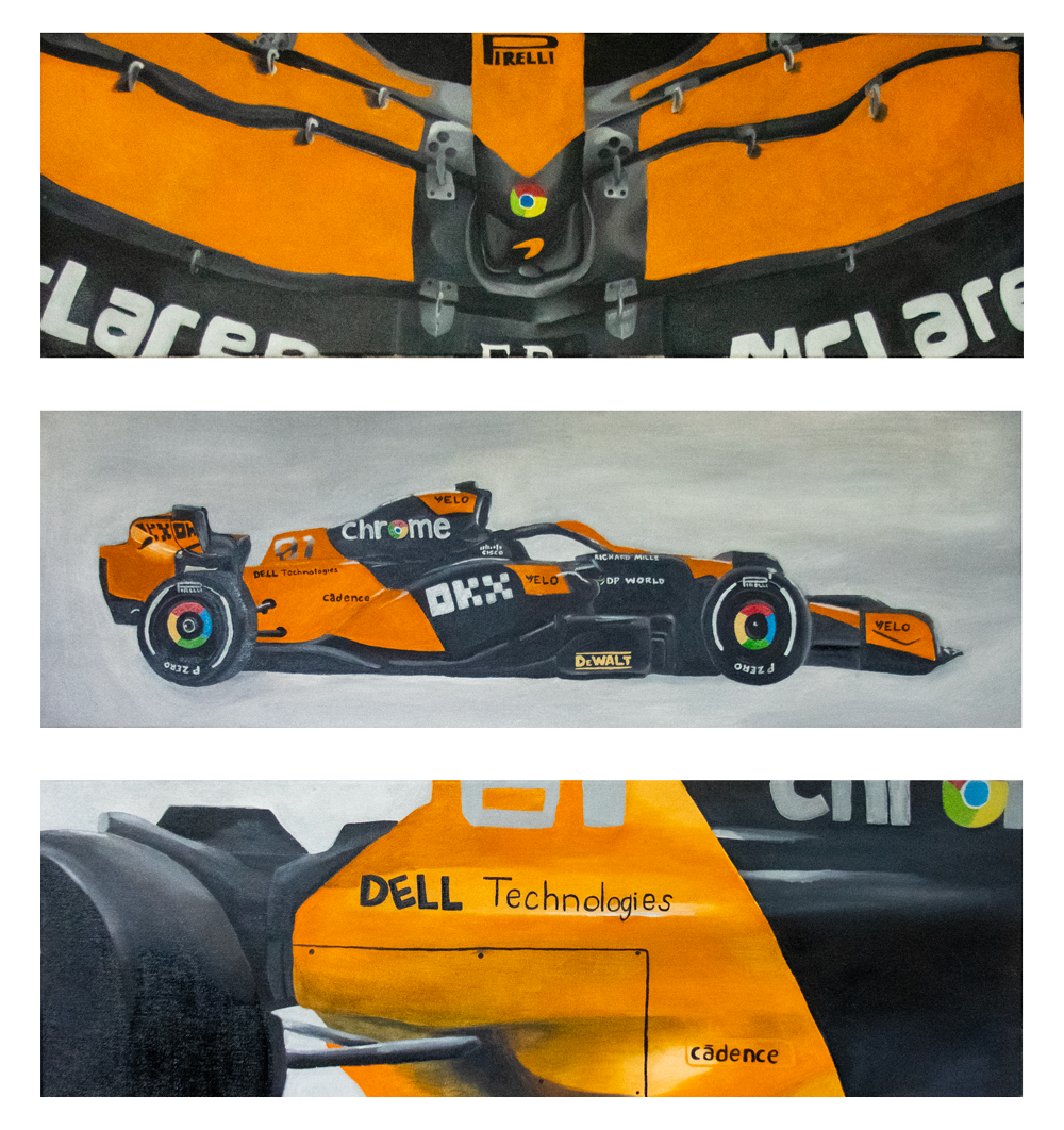 Oil painting of Number 81 Oscar Piastri's McLaren MCL38