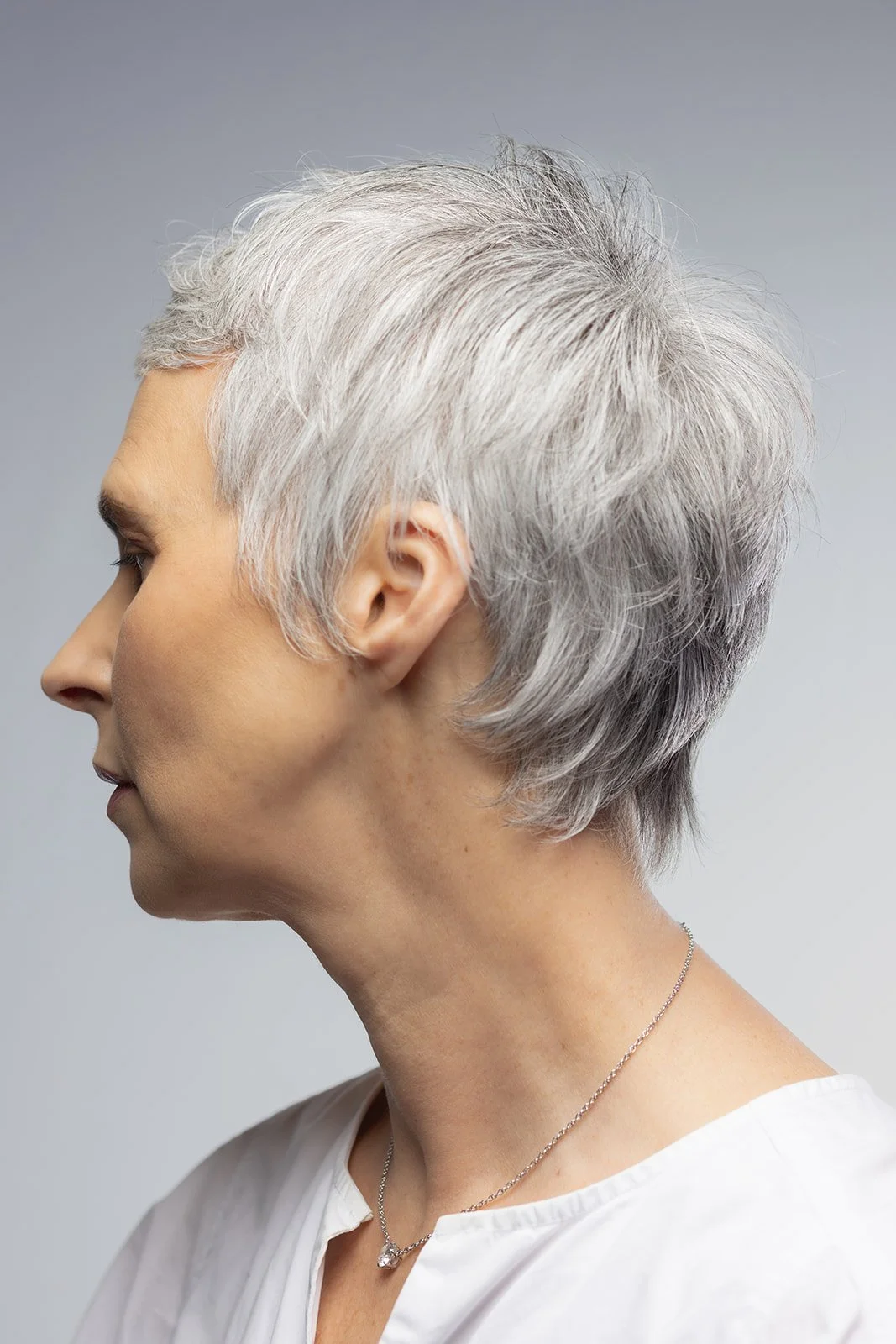 Precision, grey pixie by Betina Levine-Rivas, Union Beauty salon, Park Slope, Brooklyn.