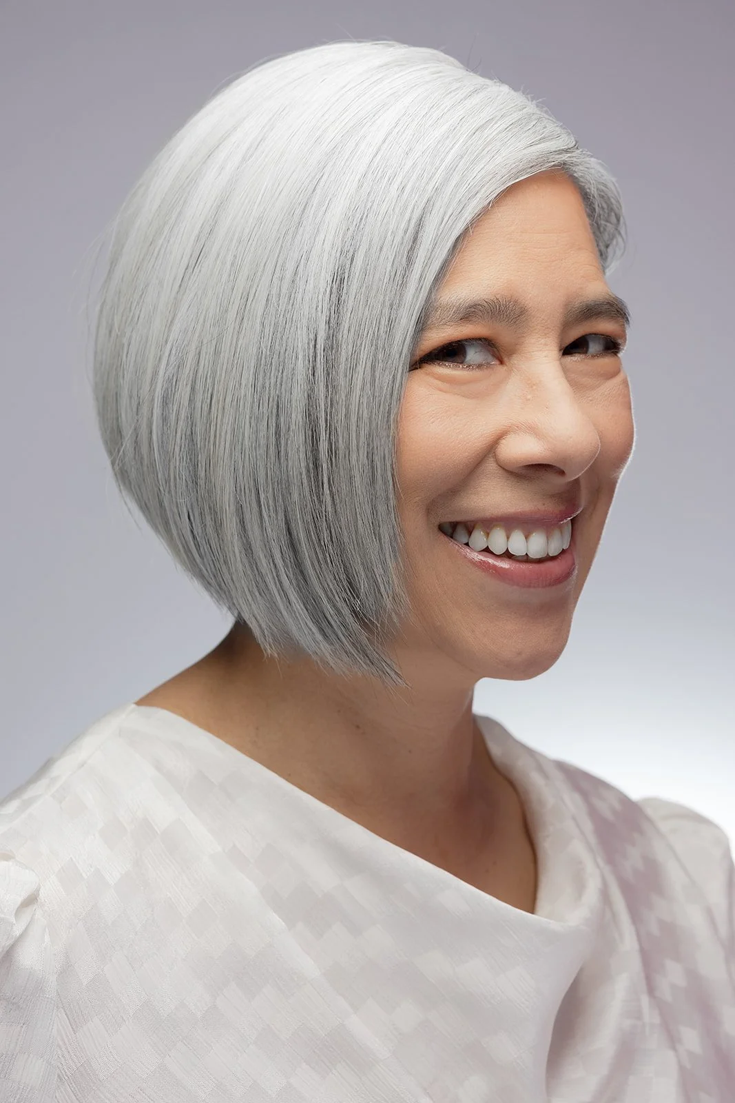 Precision, grey graduated bob by Jon Fitje, Union Beauty salon, Park Slope, Brooklyn.