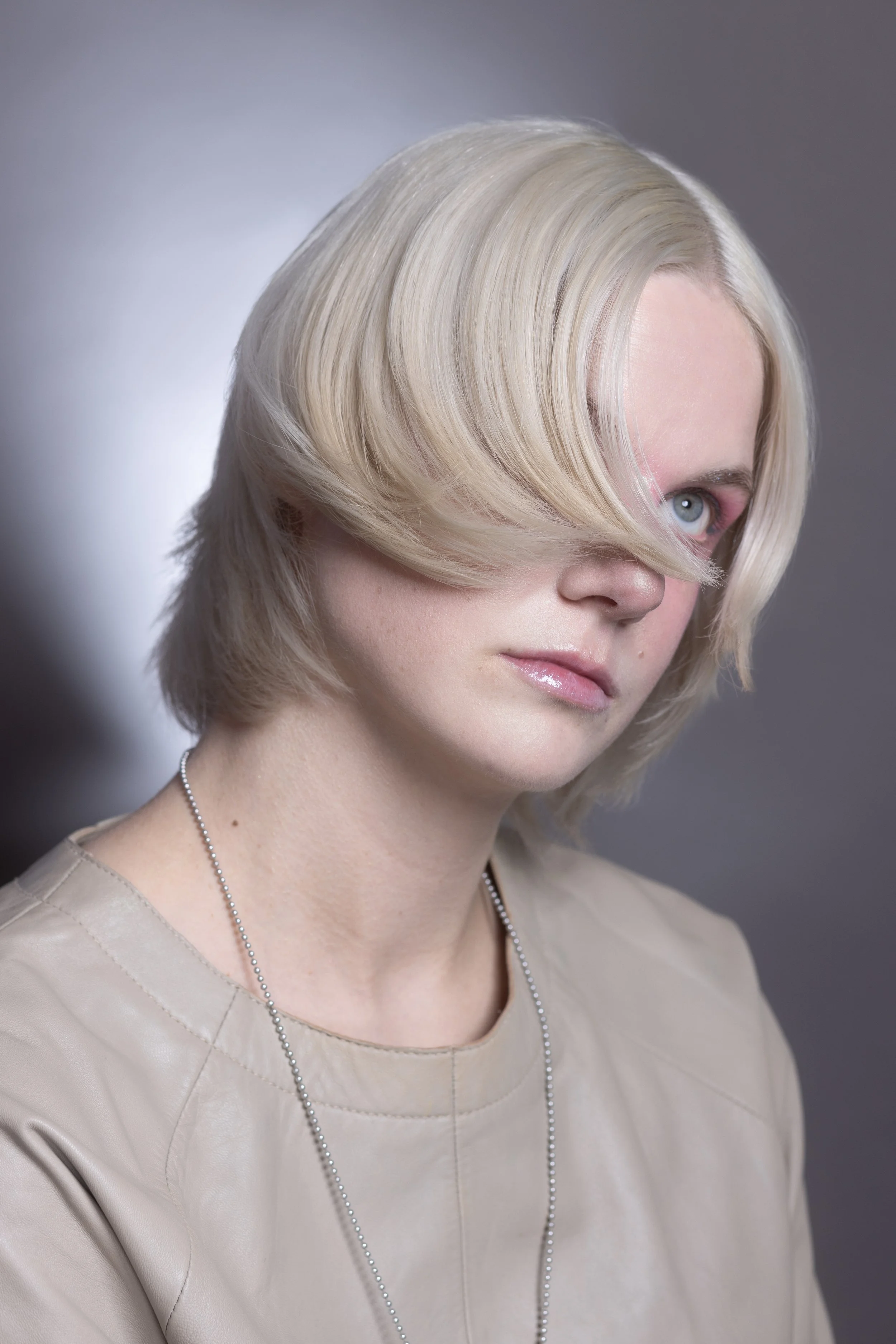 Icy platinum color and short shag haircut by Jill Janice, Union Beauty salon, Park Slope, Brooklyn.
