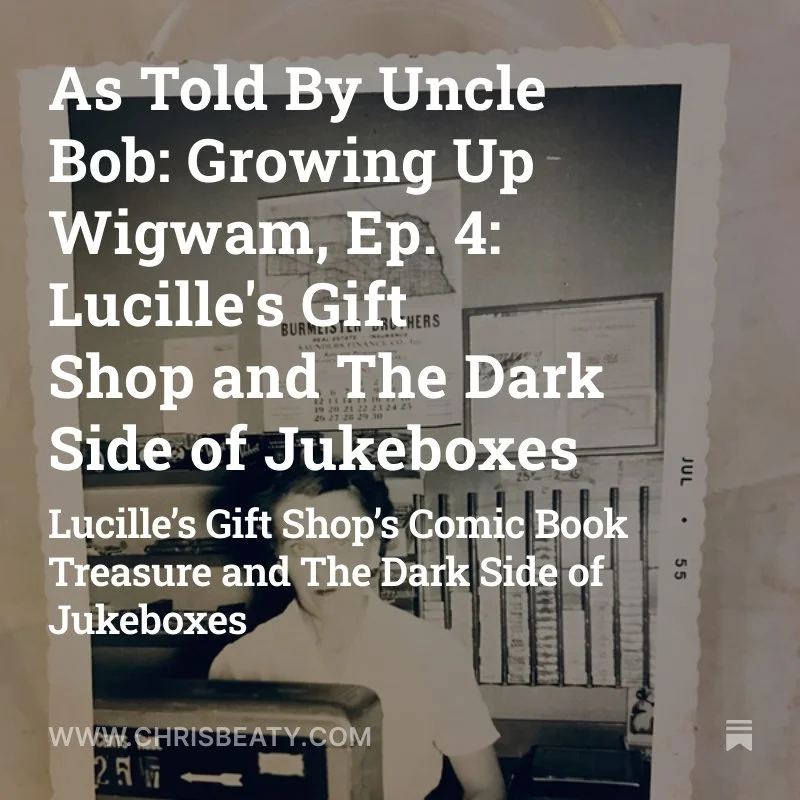 Cover of Lucille's Gift Shop comic book titled "Treasure and The Dark Side of Jukeboxes," with a black-and-white image of a woman at a jukebox, and a calendar hanging on the wall in the background.