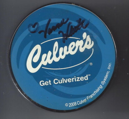 A blue sticker with the Culver's logo and the slogan "Get Culverized." It is signed with a message and a heart.
