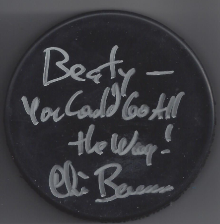 Black circular chalkboard with a handwritten motivational message in white chalk: "Betty - You Can Do It - the Way!" and signed by Chic Bannon.