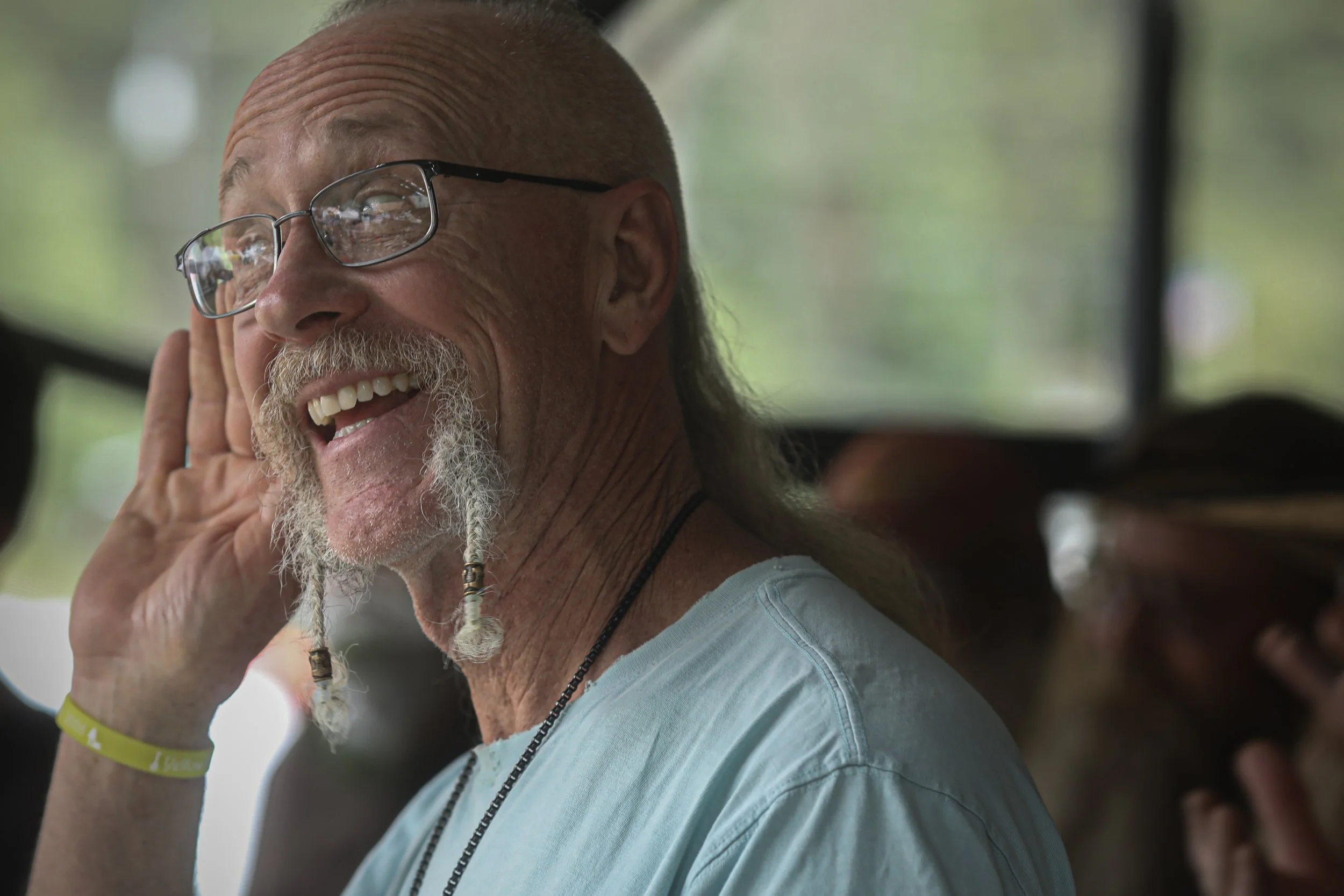 During the Beard contest, contestant Scott Crosby listens to the crowd applauding for his facial presentation. 
