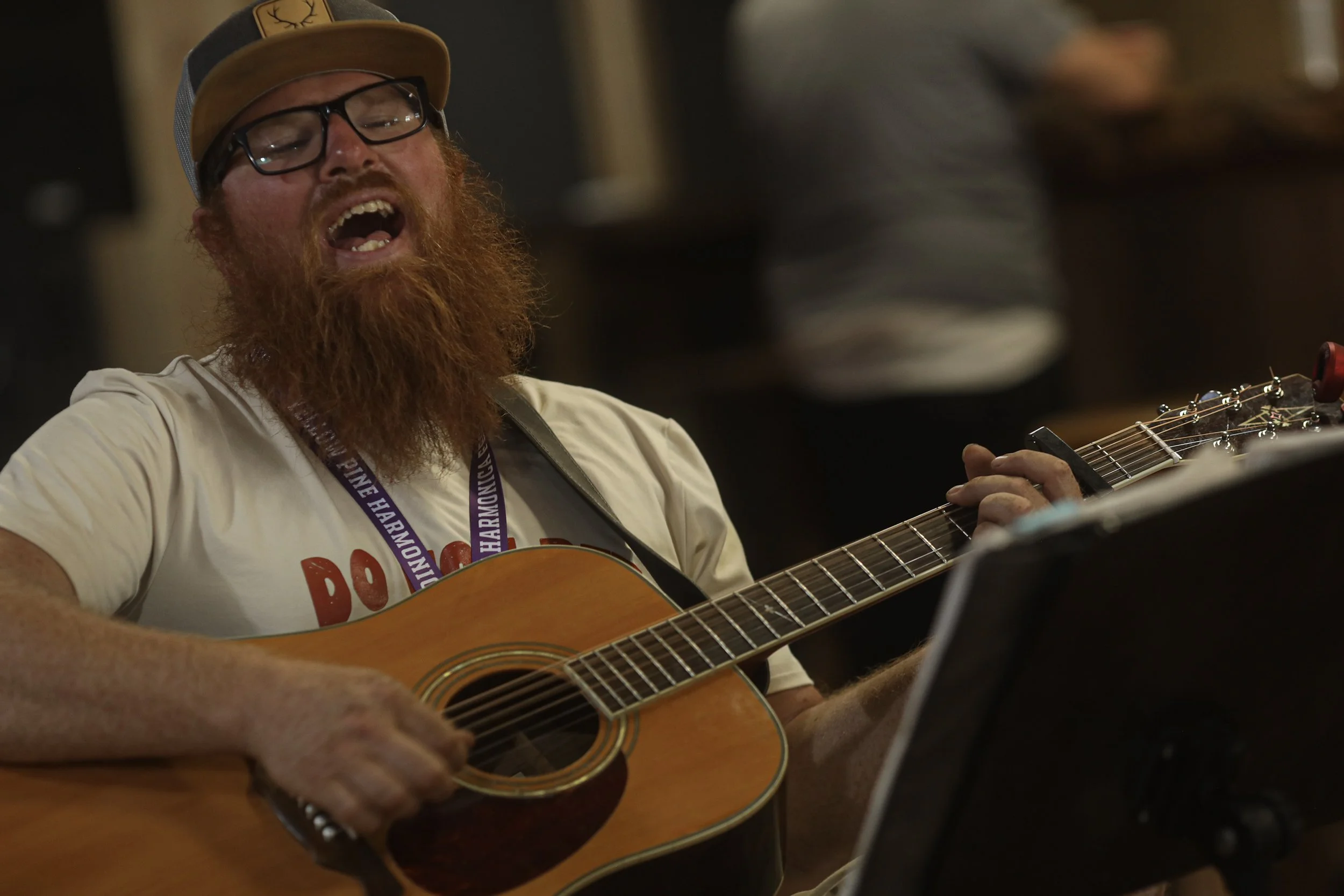 Brent Carpenter singing in a tavern one afternoon with the band - We're Glad to be Here.